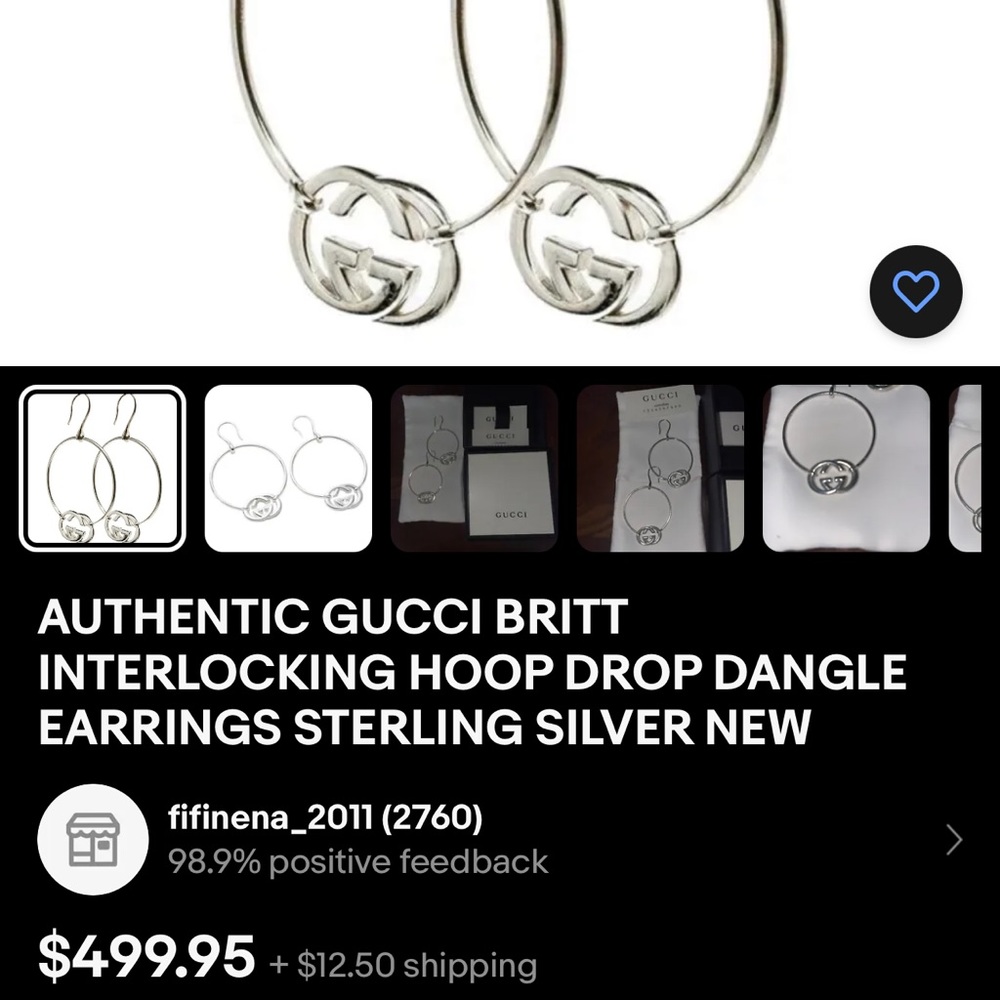 Gucci .925 Sterling Silver hoops NWT - Picture 10 of 10